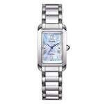 Load image into Gallery viewer, Orologio Citizen Lady EL Square EW5620-55N con cassa rettangolare in acciaio e quadrante madreperla blu.