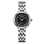 Load image into Gallery viewer, Orologio Citizen Lady Eco-Drive EM0990-81E con cassa in acciaio 28 mm e quadrante nero con numeri arabi silver.
