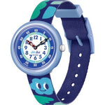 Load image into Gallery viewer, Orologio Flik Flak Bouncing Hearts FBNP227 con quadrante azzurro/blu e motivi di cuori rimbalzanti.