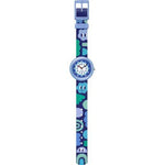 Load image into Gallery viewer, Dettaglio del cinturino tessile in PET riciclato azzurro/blu con chiusura ad ardiglione