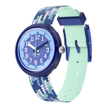 Load image into Gallery viewer, Orologio Flik Flak Braid in Blue FPNP169 con cassa blu in plastica biobased e quadrante blu con effetto intrecciato.
