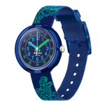 Load image into Gallery viewer, Orologio Flik Flak Cyberozaurus FPNP135 con cassa trasparente blu e cinturino fantasia