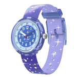 Load image into Gallery viewer, Orologio Flik Flak Mystic Clouds FPNP158 con cassa in bioplastica violetto e cinturino in PET riciclato viola.