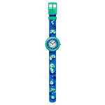 Load image into Gallery viewer, Primo piano sul quadrante blu con dettagli colorati e lancette ben visibili