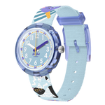 Load image into Gallery viewer, Orologio Flik Flak Tutan Time FPNP156 con quadrante blu e motivi di antico Egitto.