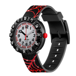 Load image into Gallery viewer, Orologio Flik Flak Webaxus FCSP118 con cassa nera e motivo ragnatela rossa