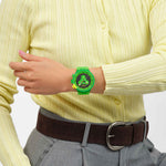 Load image into Gallery viewer, Swatch Glowingly green SB02G100 - cinturino silicone verde - cassa plastica verde - quadrante nero e verde con cronografo - polso