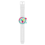 Load image into Gallery viewer, Swatch The purity of neon SB06W100 - cassa plastica bianca - cinturino silicone bianco - quadrante multicolor