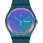 Load image into Gallery viewer, Swatch Fade to pink SO29N707 - cinturino e cassa blu - quadrante azzurro sfumato di rosa e verde