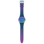 Load image into Gallery viewer, Swatch Fade to pink SO29N707 - cinturino e cassa blu - quadrante azzurro sfumato di rosa e verde
