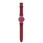 Load image into Gallery viewer, Swatch Polared SUOK717 - cinturino silicone rosso bordeaux - cassa trasparente - quadrante rosa