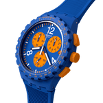 Load image into Gallery viewer, Swatch Primarily blue SUSN419 - cassa blu - cinturino silicone blu - quadrante blu e arancione - cronografo e datario
