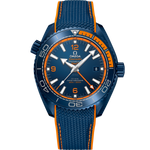 Load image into Gallery viewer, Quadrante ceramica blu con lancetta GMT arancione, indici e lancette in oro bianco 18kt con Super-LumiNova bianca e datario a ore 3