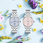 Load image into Gallery viewer, Cinturino in acciaio inox con chiusura déployante a pulsante e fondello trasparente a vite che mostra il movimento automatico