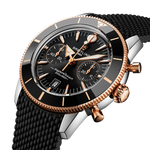 Load image into Gallery viewer, Profilo laterale della cassa rotonda in acciaio inossidabile e oro rosso 18 carati con vetro zaffiro bombato e lunetta unidirezionale del modello Superocean Heritage B01 Chronograph 42.