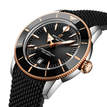 Load image into Gallery viewer, Profilo laterale della cassa rotonda in acciaio inossidabile e oro rosso 18 carati con vetro zaffiro bombato antiriflesso.