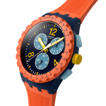 Load image into Gallery viewer, Dettaglio quadrante testurizzato blu con numeri gialli e sub-quadranti azzurri.