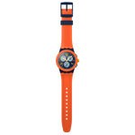 Load image into Gallery viewer, Vista laterale cinturino arancione opaco con fibbia blu scuro.