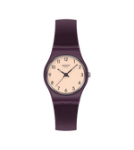 Load image into Gallery viewer, Orologio Swatch Repeat Chic modello LR138 con cassa rotonda viola/lavanda in plastica e quadrante tono su tono semplice e moderno.