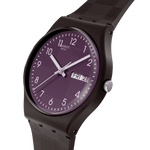 Load image into Gallery viewer, Dettaglio cinturino in plastica/resina grigia con fibbia dell’orologio Swatch Weaving Wonders SO28C700, comodo e resistente.