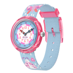 Load image into Gallery viewer, Flik Flak Garden friends FBNP253 - cassa rosa - cinturino multicolor - quadrante bianco e azzurro