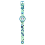 Load image into Gallery viewer, Flik Flak Beep beep beep! FBNP254 - cassa azzurra - cinturino multicolor - quadrante bianco e verde