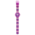 Load image into Gallery viewer, Flik Flak STRIPY GLITTER FPNP127 - cinturino glitterato e quadrante con cuore rosa