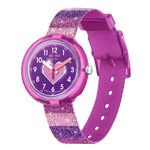 Load image into Gallery viewer, Flik Flak STRIPY GLITTER FPNP127 - cinturino glitterato e quadrante con cuore rosa