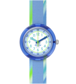 Load image into Gallery viewer, Flik Flak Flip it blue! FPNP184 - cassa blu - cinturino verde e azzurro quadrante bianco e azzurro