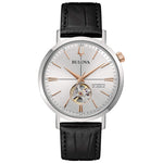 Load image into Gallery viewer, Bulova Aerojet Automatic 98A289 - cassa acciaio - cinturino pelle nero - quadrante argento