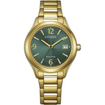 Load image into Gallery viewer, Citizen Lady FE6122-64X - bracciale e cassa acciaio con finiture dorate - quadrante verde con datario