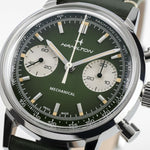 Load image into Gallery viewer, Hamilton American Classic Intra-Matic Chronograph H H38429861 - cassa acciaio - cinturino verde in pelle - quadrante verde con cronografo e tachimetro