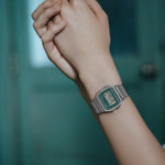 Load image into Gallery viewer, Casio Iconic A158WEM-3EF - bracciale acciaio - cassa resina grigia - quadrante verde scuro multifunzionale