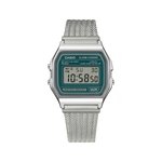 Load image into Gallery viewer, Casio Iconic A158WEM-3EF - bracciale acciaio - cassa resina grigia - quadrante verde scuro multifunzionale