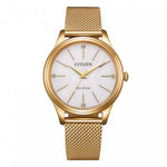 Load image into Gallery viewer, Citizen Lady EM1222-87A - bracciale e cassa acciaio dorato - quadrante bianco impreziosito con 4 cristalli