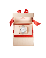 Load image into Gallery viewer, Cassa tonda in acciaio inox e oro rosa 18K da 34 mm con lunetta liscia lucida del modello Omega De Ville Ladymatic