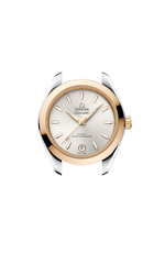 Load image into Gallery viewer, Profilo laterale della cassa in acciaio lucido e spazzolato da 30 mm con vetro zaffiro bombato antiriflesso e corona a vite Omega.