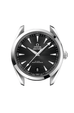 Load image into Gallery viewer, Profilo laterale della cassa in acciaio lucido e spazzolato da 41 mm con vetro zaffiro bombato antiriflesso, corona a vite conica e dettaglio decorativo a onde sul fondello trasparente.