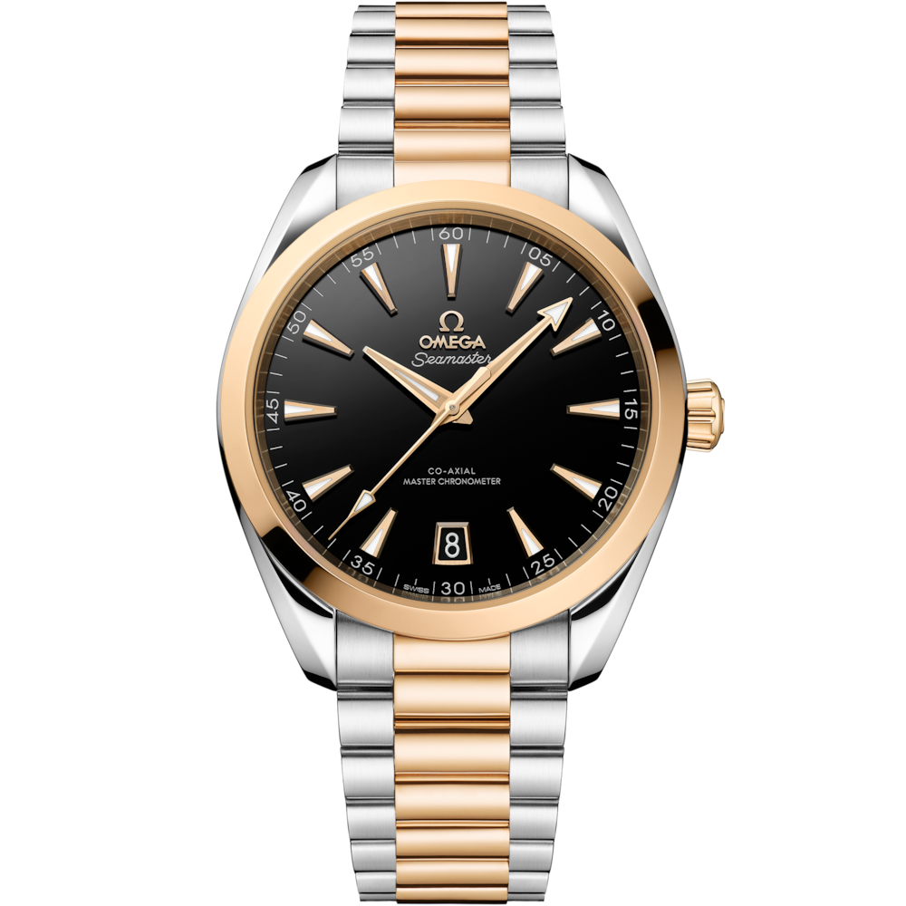 Quadrante oro Oyster Gold con finitura raffinata e indici applicati dell’Omega Seamaster Aqua Terra 41 mm modello 220.20.41.21.01.001 con dettagli in oro Moonshine™.
