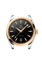 Load image into Gallery viewer, Profilo laterale della cassa in acciaio inossidabile con dettagli in oro Moonshine™ da 41 mm, vetro zaffiro bombato antiriflesso e corona a vite Omega.