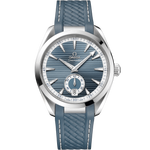 Load image into Gallery viewer, Quadrante argentato sunburst dell’Omega Seamaster Aqua Terra 41 mm con piccoli secondi a ore 6, indici a bastone rodiati e datario a ore 3