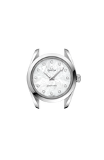 Load image into Gallery viewer, Profilo laterale della cassa in acciaio lucido e spazzolato da 28 mm con vetro zaffiro bombato antiriflesso.