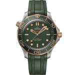 Load image into Gallery viewer, Quadrante verde anodizzato sabbiato con lancette e indici in Bronze Gold 18K e dettagli rossi dell’Omega Seamaster Diver 300M 42 mm modello 210.92.42.20.10.001.