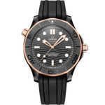 Load image into Gallery viewer, Quadrante in ceramica nera con motivo a onde inciso al laser e indici in oro Sedna™ con Super-LumiNova bianca dell’Omega Seamaster Diver 300M 43,5 mm