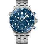 Load image into Gallery viewer, Quadrante grigio opaco in ceramica con motivo a onde inciso al laser e indici luminescenti dell’Omega Seamaster Diver 300M Chronograph 44 mm modello 210.30.44.51.06.001 con cinturino in gomma tecnica antracite.