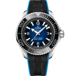 Load image into Gallery viewer, Quadrante laccato sfumato blu-nero con indici e lancette in oro bianco 18K luminescenti dell’Omega Seamaster Planet Ocean 6000M 45,5 mm modello 215.32.46.21.03.001.