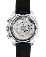 Load image into Gallery viewer, Cinturino blu in pelle di coccodrillo con fibbia deployante lucida-satinata dell’Omega Speedmaster Moonphase Co-Axial Master Chronometer