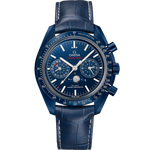 Load image into Gallery viewer, Quadrante blu in vetro avventurina con indici in oro Sedna™ 18 carati e disco indicatore delle fasi lunari dell’Omega Speedmaster Moonphase 44,25 mm 304.93.44.52.03.001.