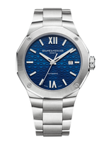 Load image into Gallery viewer, Quadrante blu satinato soleil con motivo esclusivo e lancette Dauphine placcate rodio dell'orologio Baume & Mercier Riviera 10620