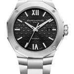 Load image into Gallery viewer, Quadrante nero satinato soleil con motivo esclusivo e lancette Dauphine dell'orologio Baume & Mercier Riviera 10621